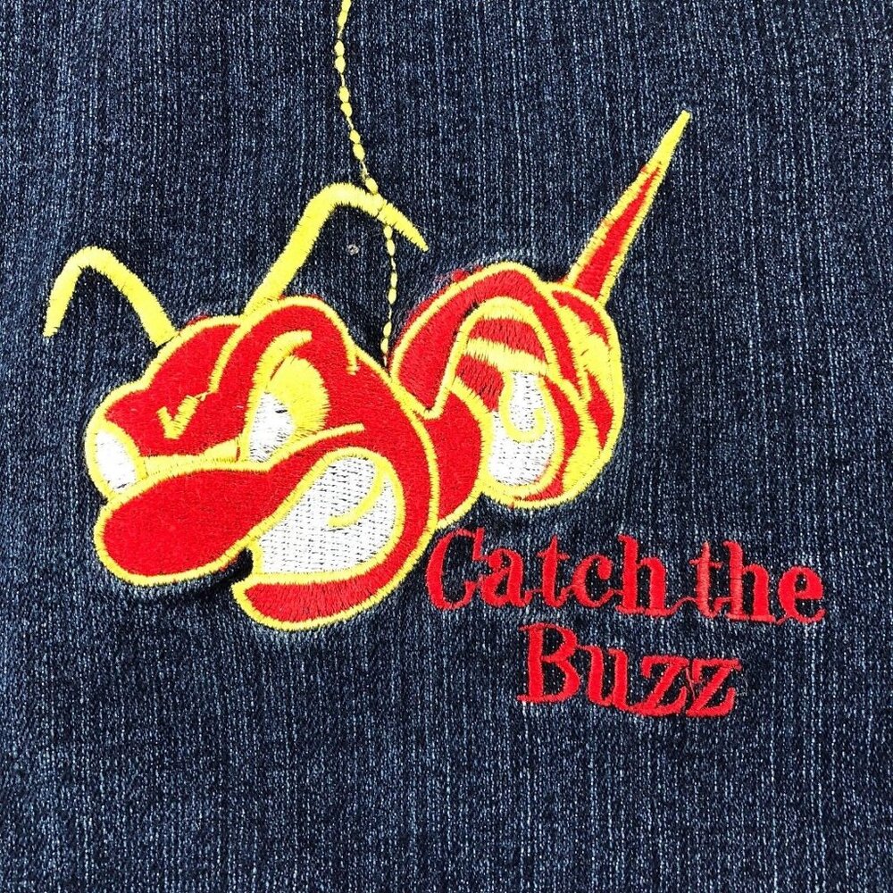 Coogi Denim Jacket Teen Youth Catch The Buzz Bumblebee Red Yellow Size XL - Picture 10 of 12